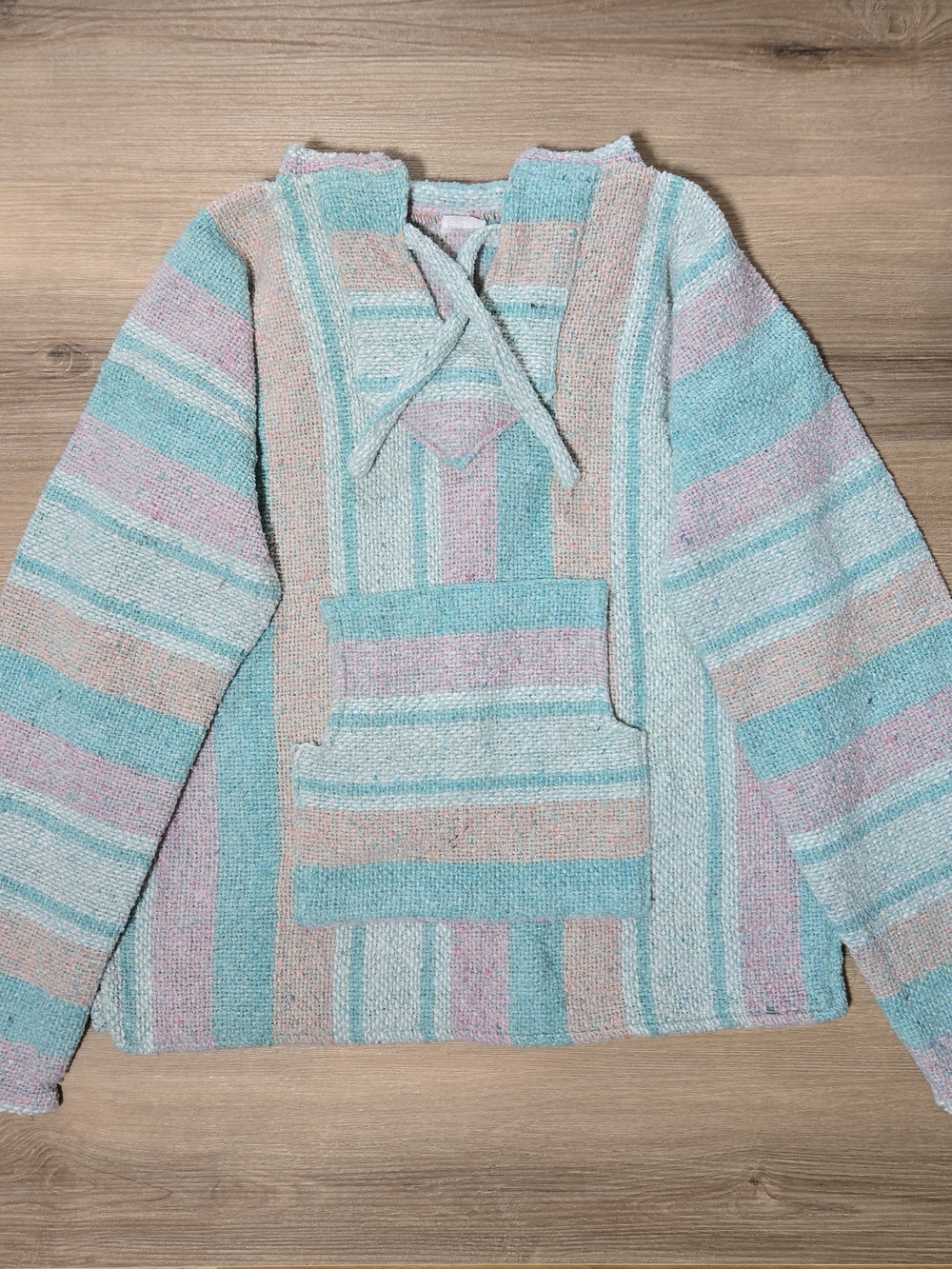 Vintage Baja Hoodie in Teal, Pink, and Cream